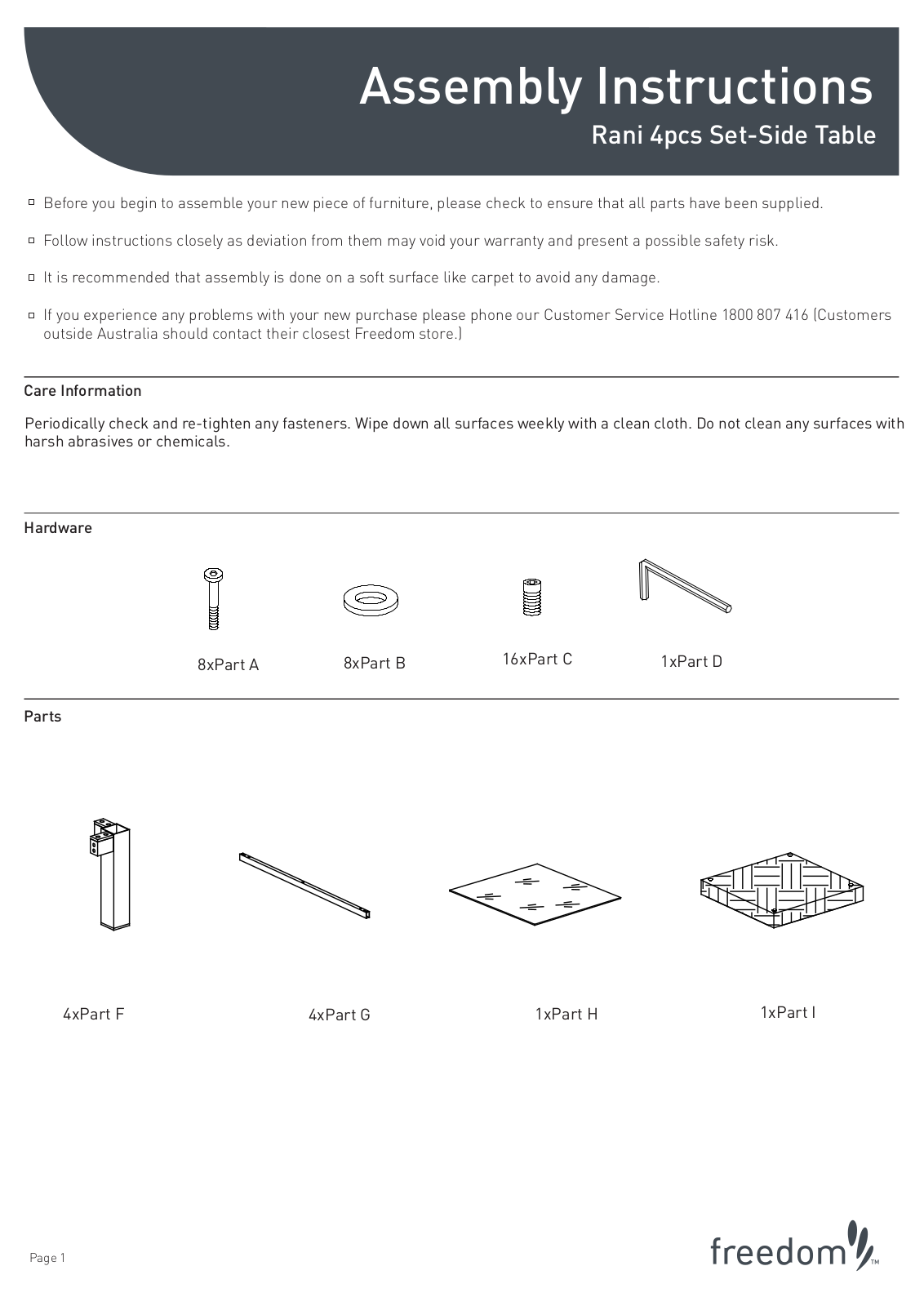 Freedom Rani 4pcs Set-Side Table Assembly Instruction