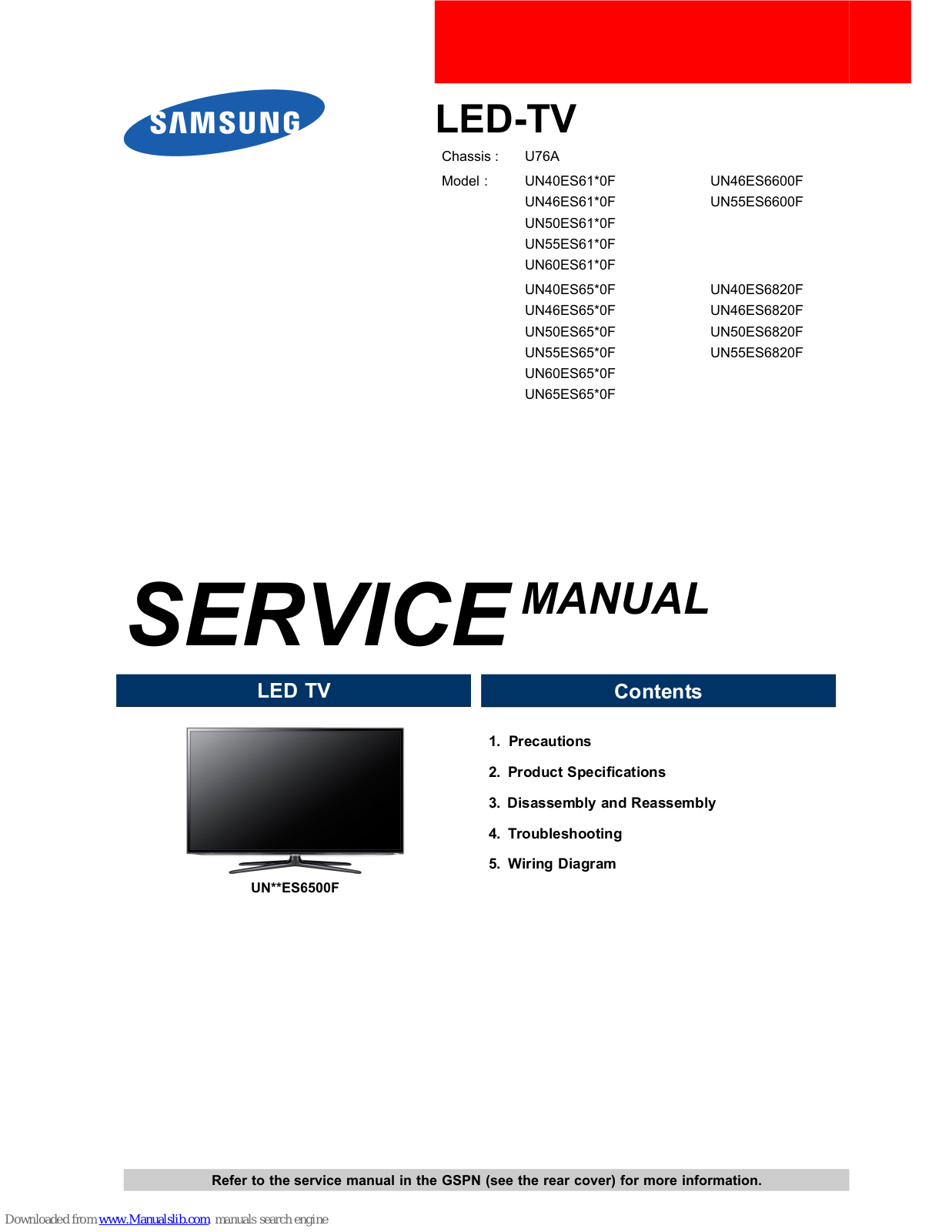 Samsung UN46ES6600F, UN55ES6600F, UN40ES6820F, UN46ES6820F, UN50ES6820F Service Manual