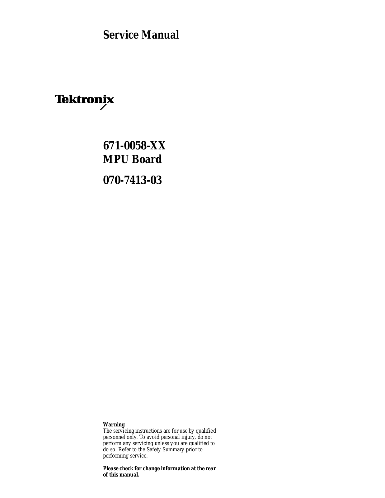 Tektronix 671-0058-XX Service Manual