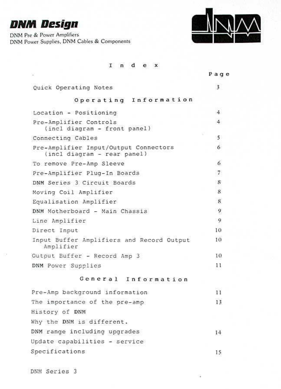 DNM Design Pre amplifier Mk3 Owners manual