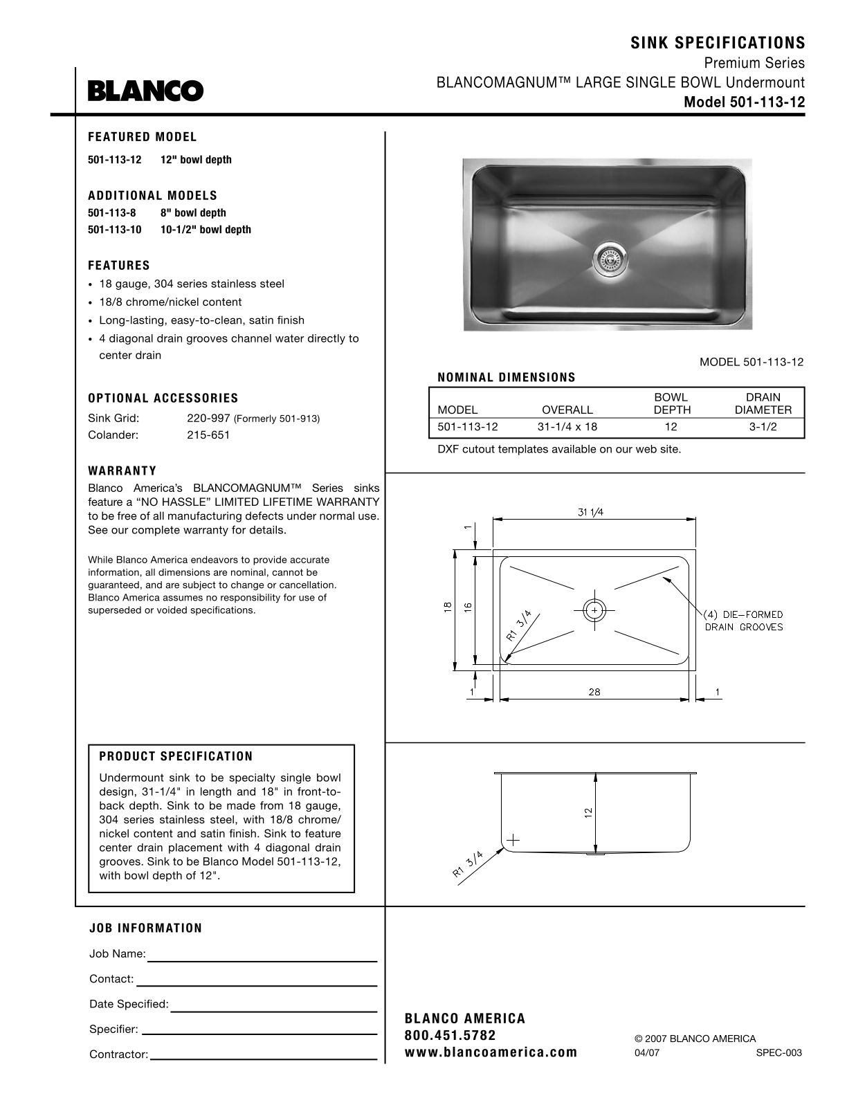 Blanco 501-113-12 User Manual