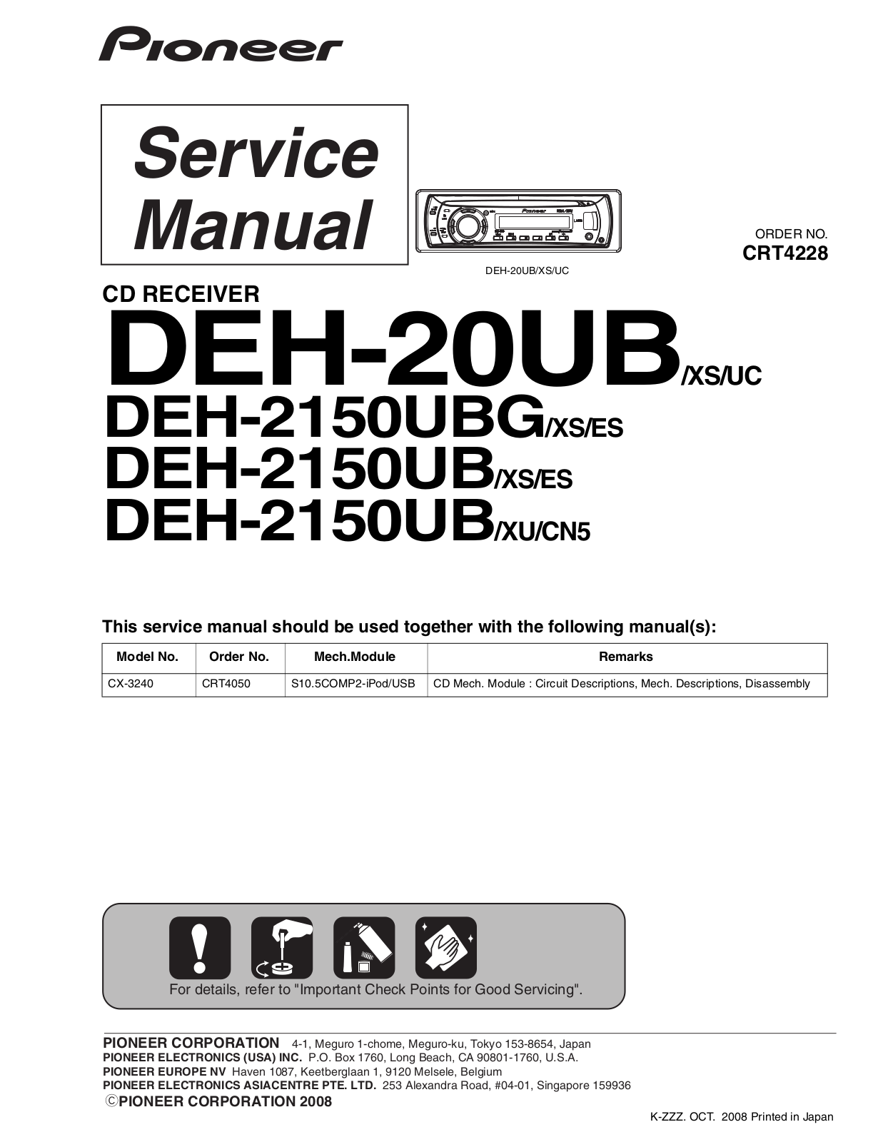 PIONEER DEH 20UB, DEH 2150UB, DEH 2150UBG Service Manual