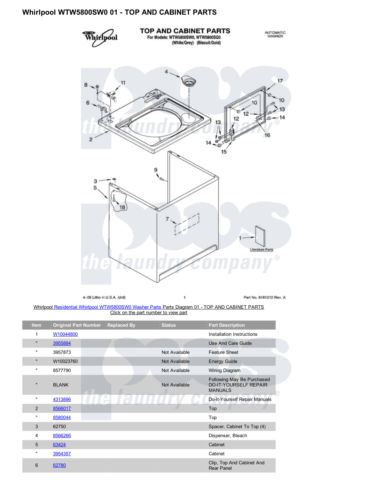 Whirlpool WTW5800SW0 Parts Diagram