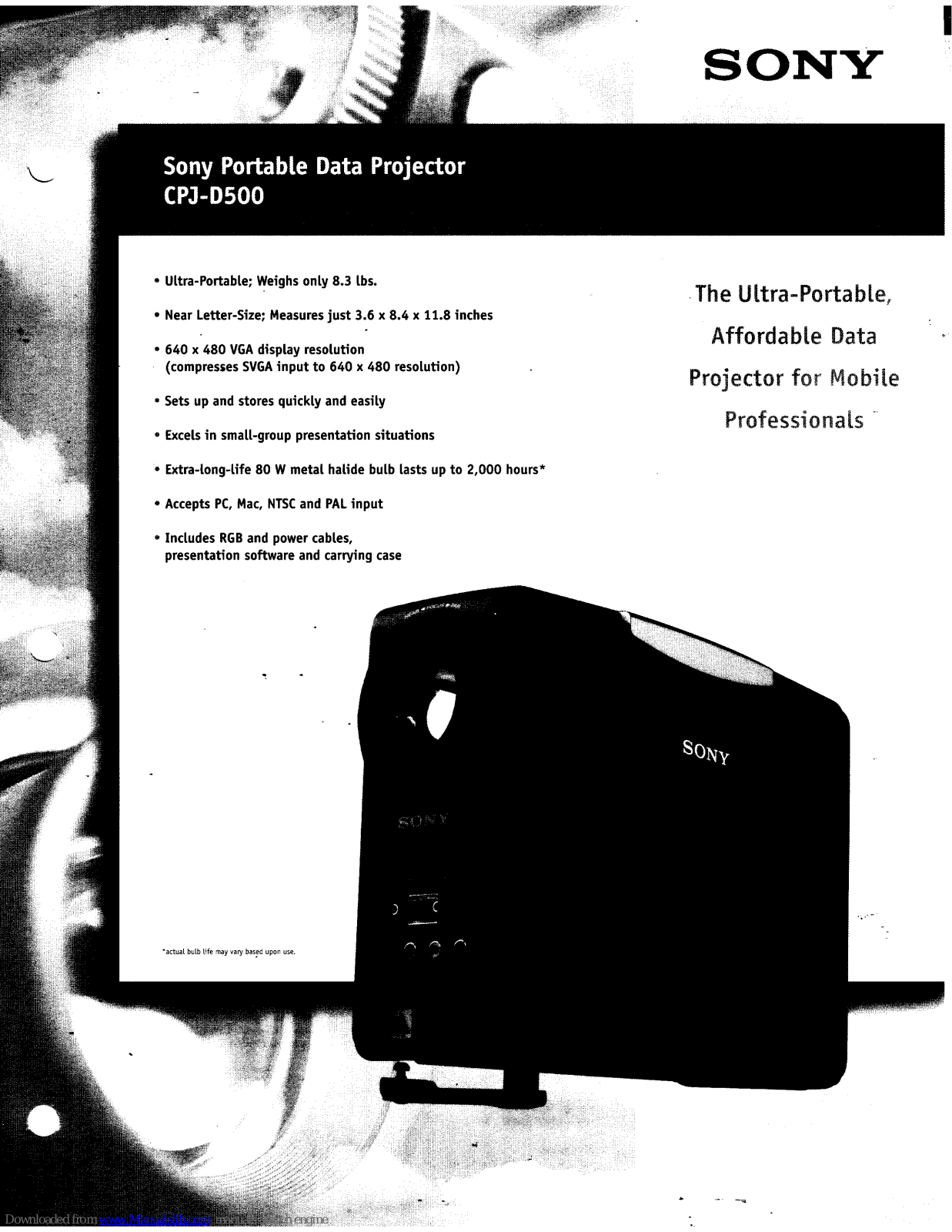 Sony CPJ-D500 Marketing Specifications