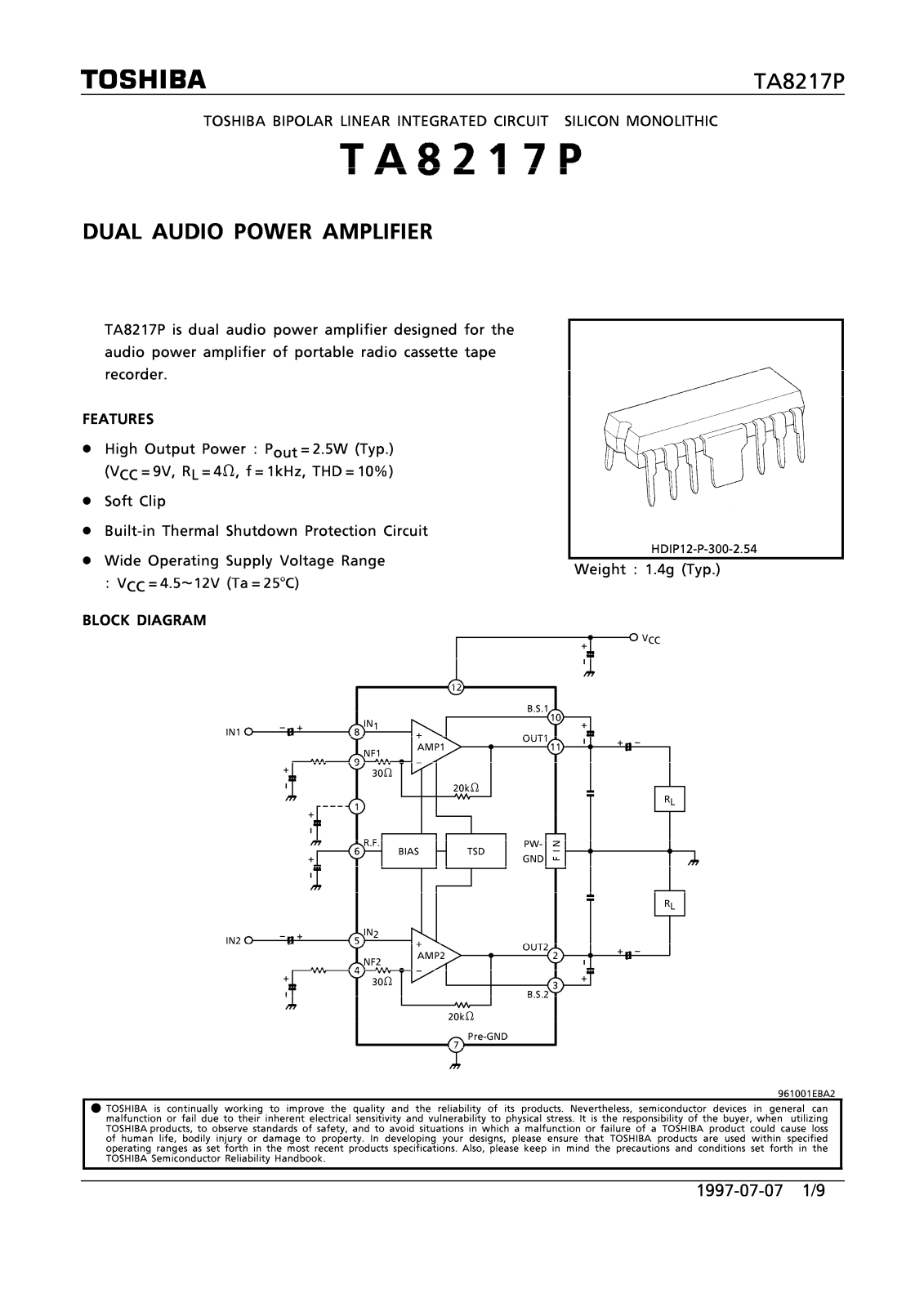 Toshiba TA8217P Datasheet