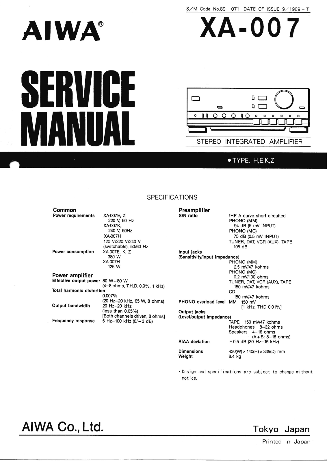 Aiwa XA-007 Service Manual