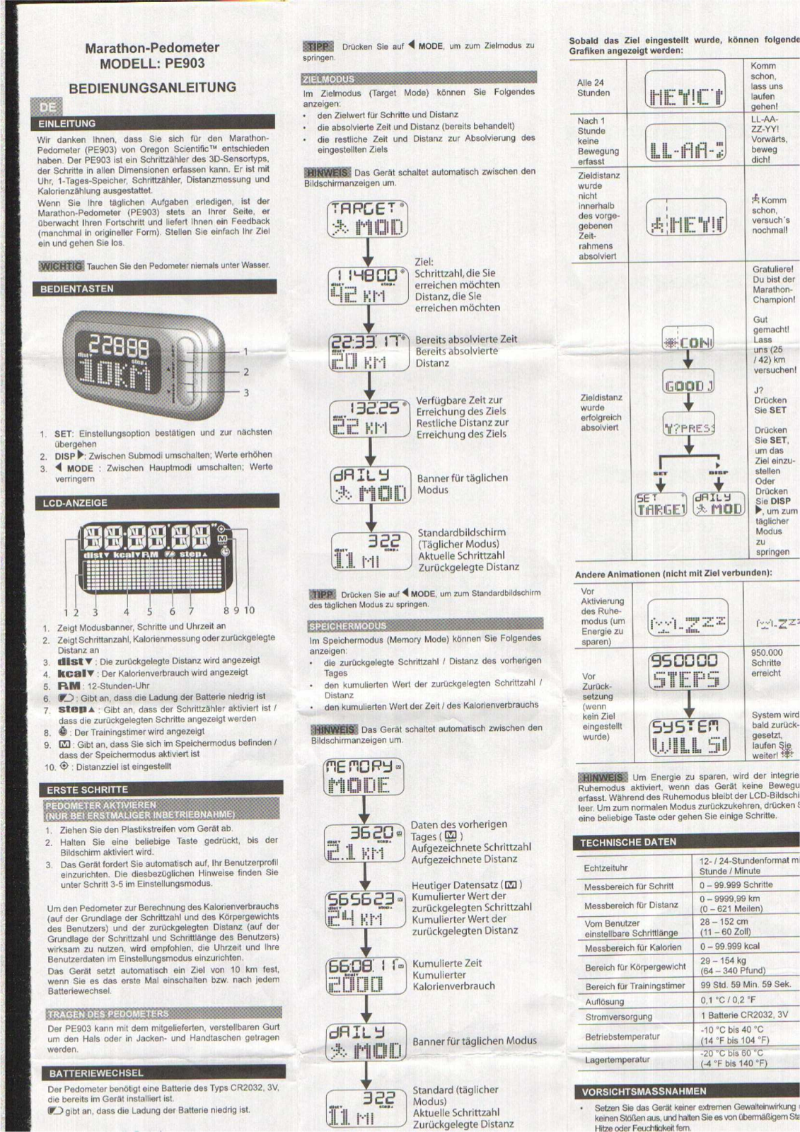 Oregon Scientific PE903 User manual