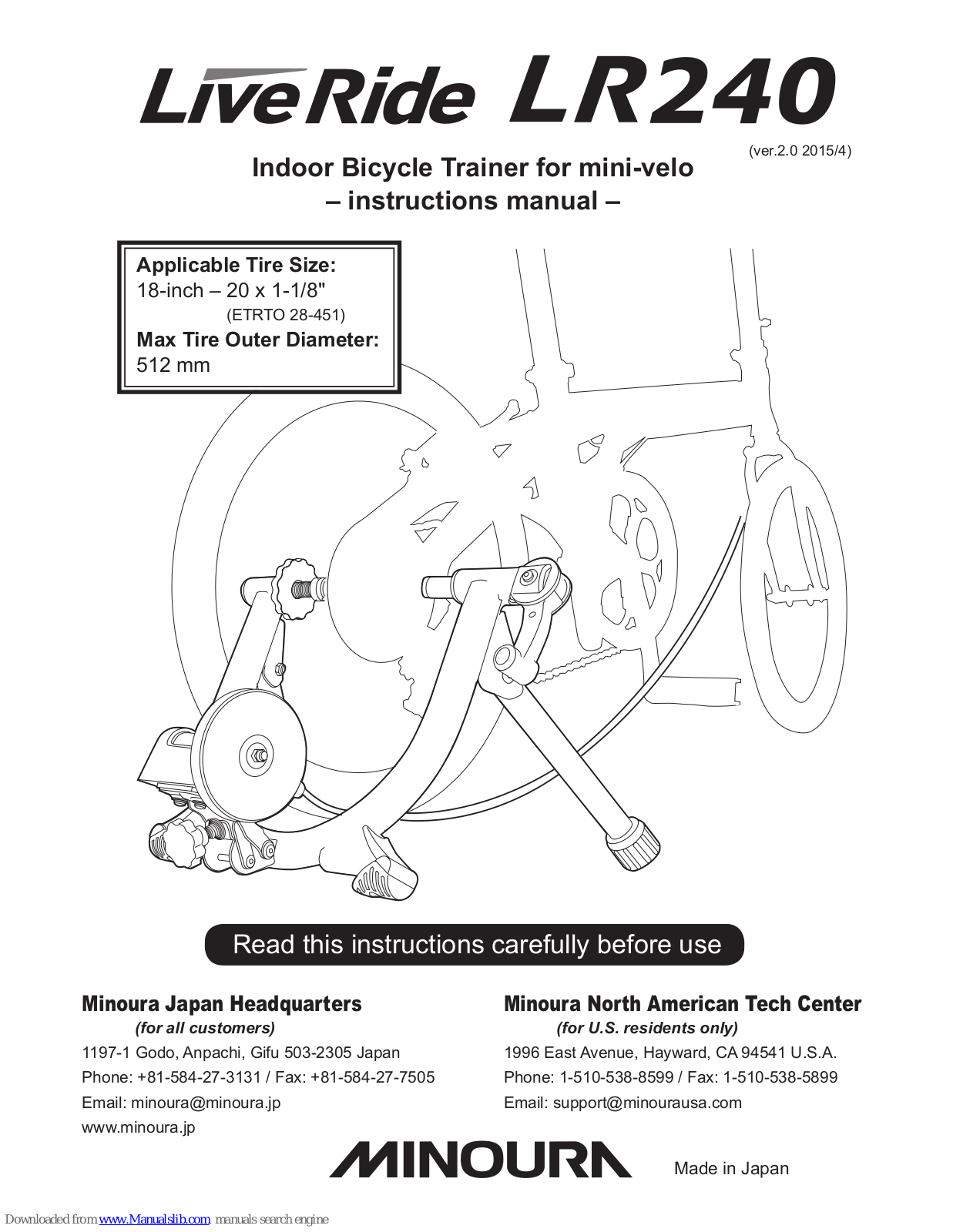 MINOURA liveride lr240 Instruction Manual