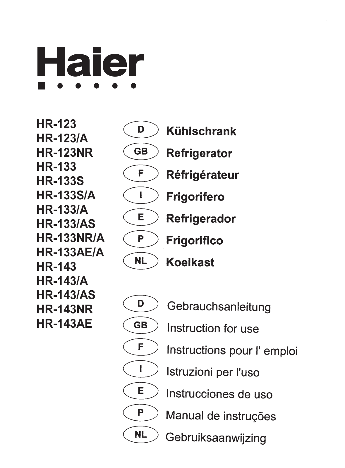 Haier KF50133S, SR-133-AS, MTRR133, HR-133S User Manual