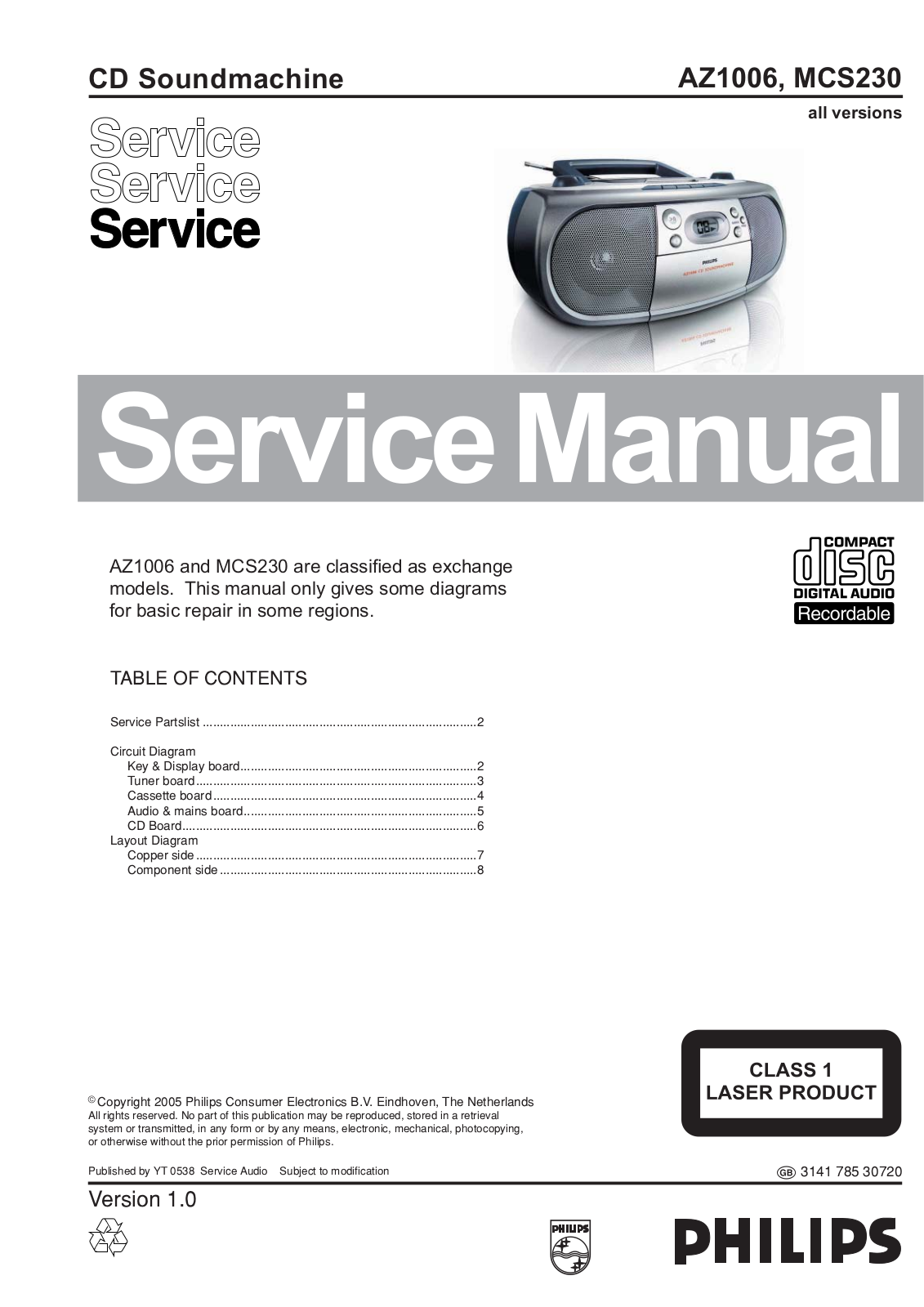 Philips AZ-1006, MCS-230 Service manual