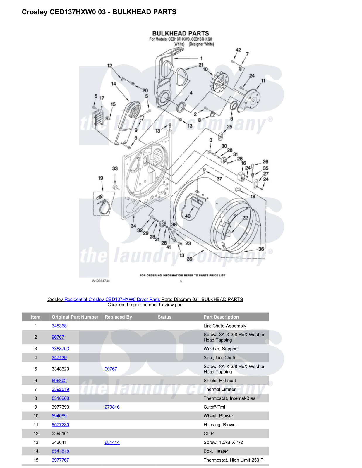 Crosley CED137HXW0 Parts Diagram