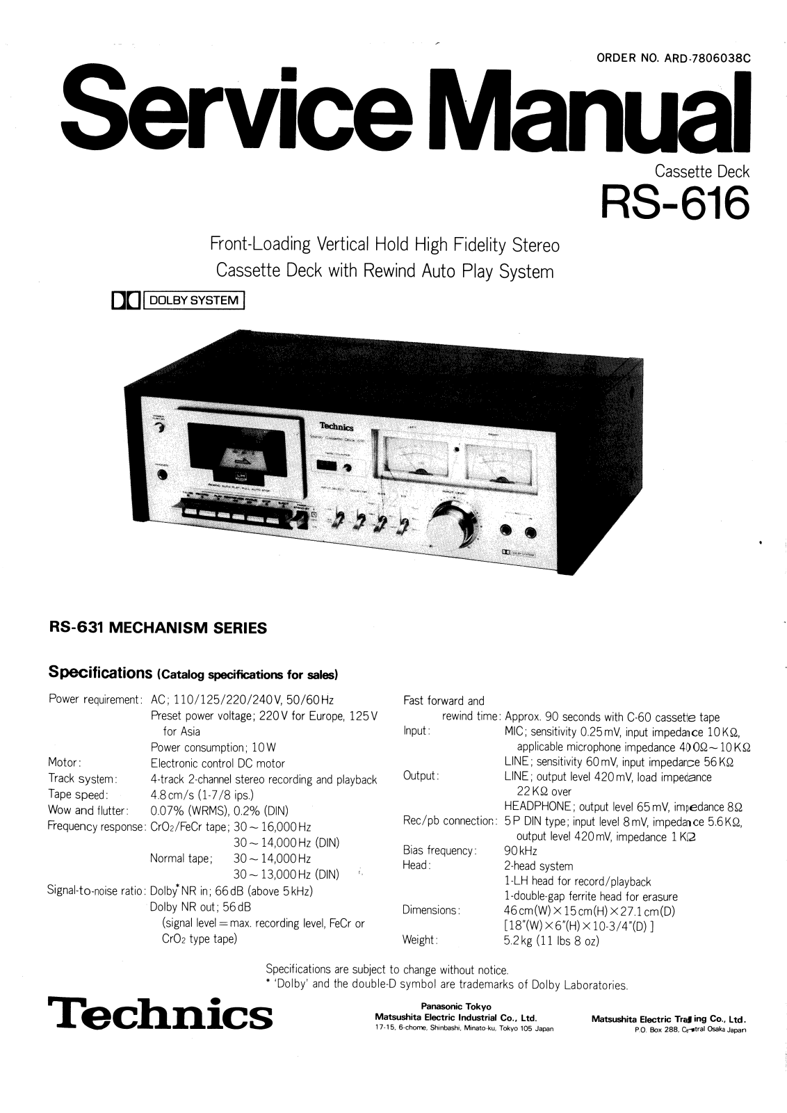 Technics RS-616 Service manual