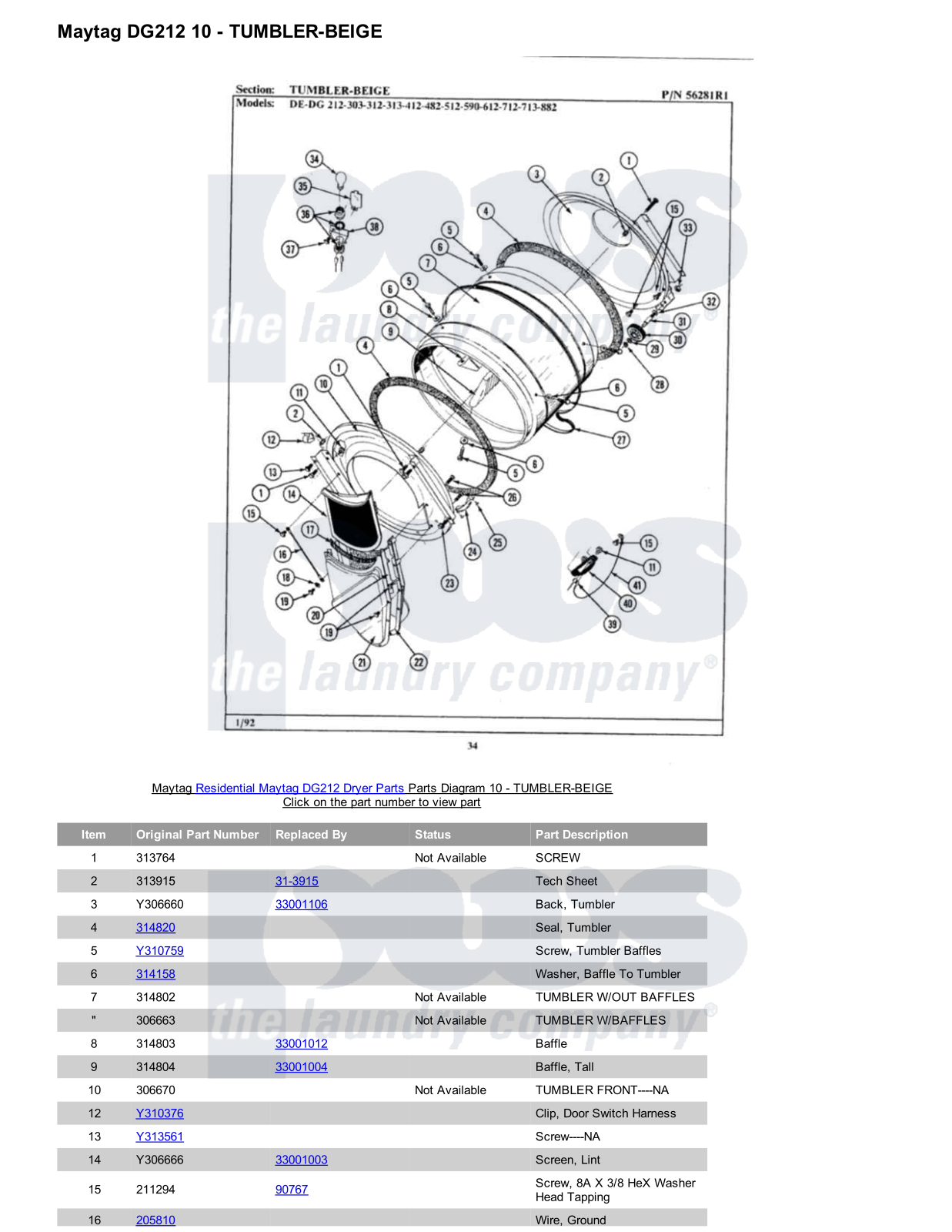 Maytag DG212 Parts Diagram