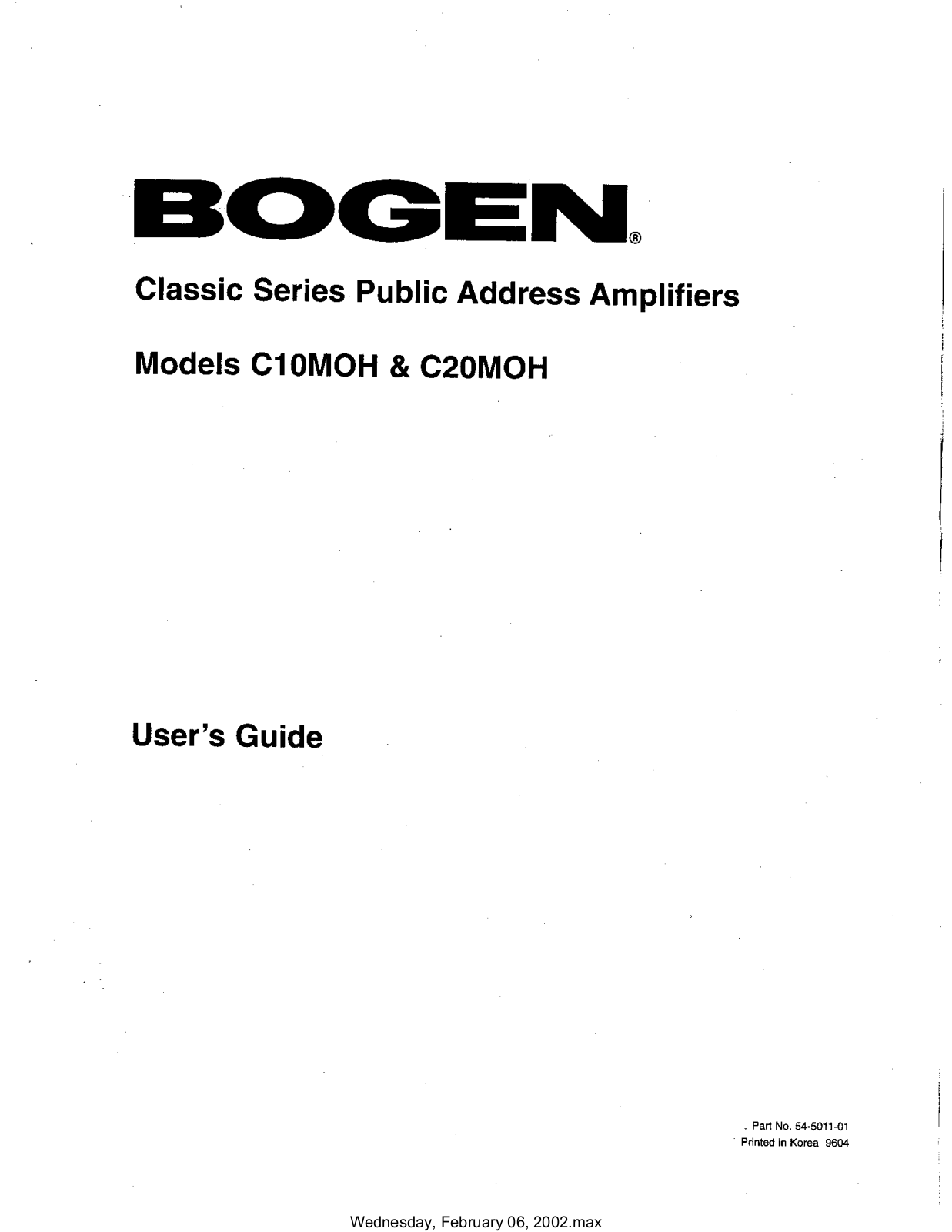 Bogen C10-MOH Operation Manual