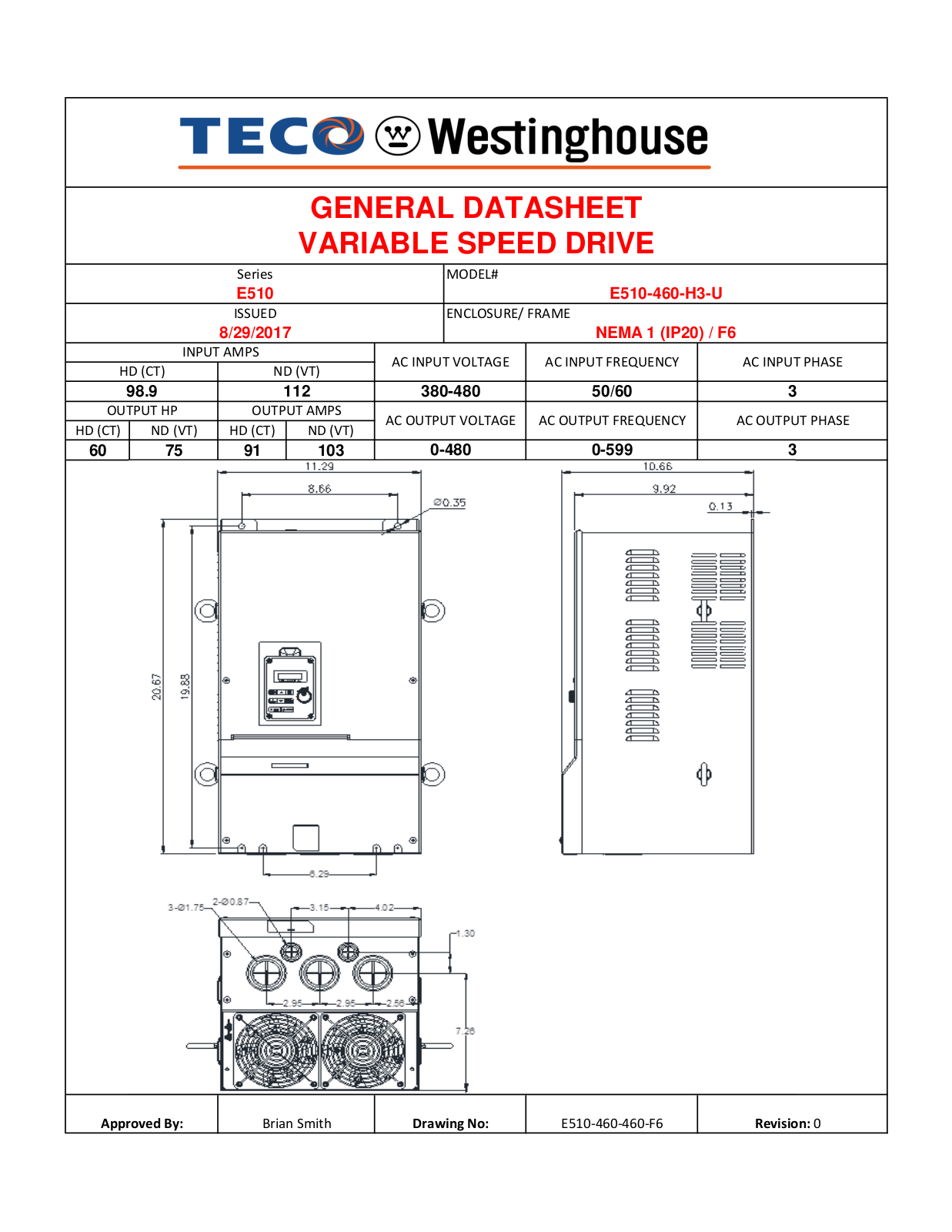 Teco E510-460-H3-U Data Sheet