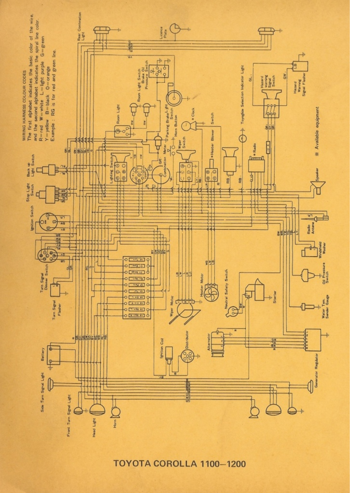 Toyota 1970 corolla 1100, 1970 corolla 1200 schematic