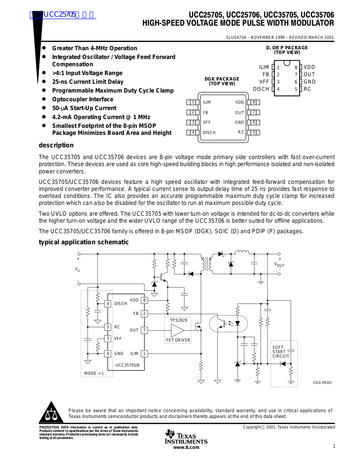 TEXAS INSTRUMENTS UCC25705, UCC25706, UCC35705, UCC35706 Technical data