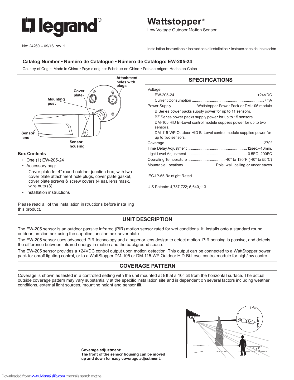 LEGRAND Wattstopper Installation Instructions Manual