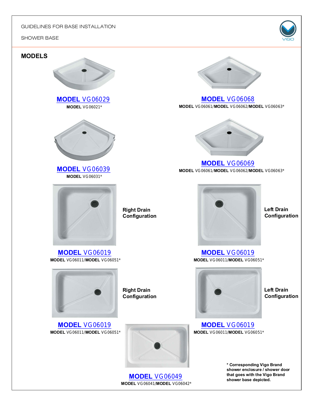 Vigo VG6061BNCL38WS, VG6061BNCL42WS, VG6061CHCL38WS, VG6061CHCL42WS Specifications