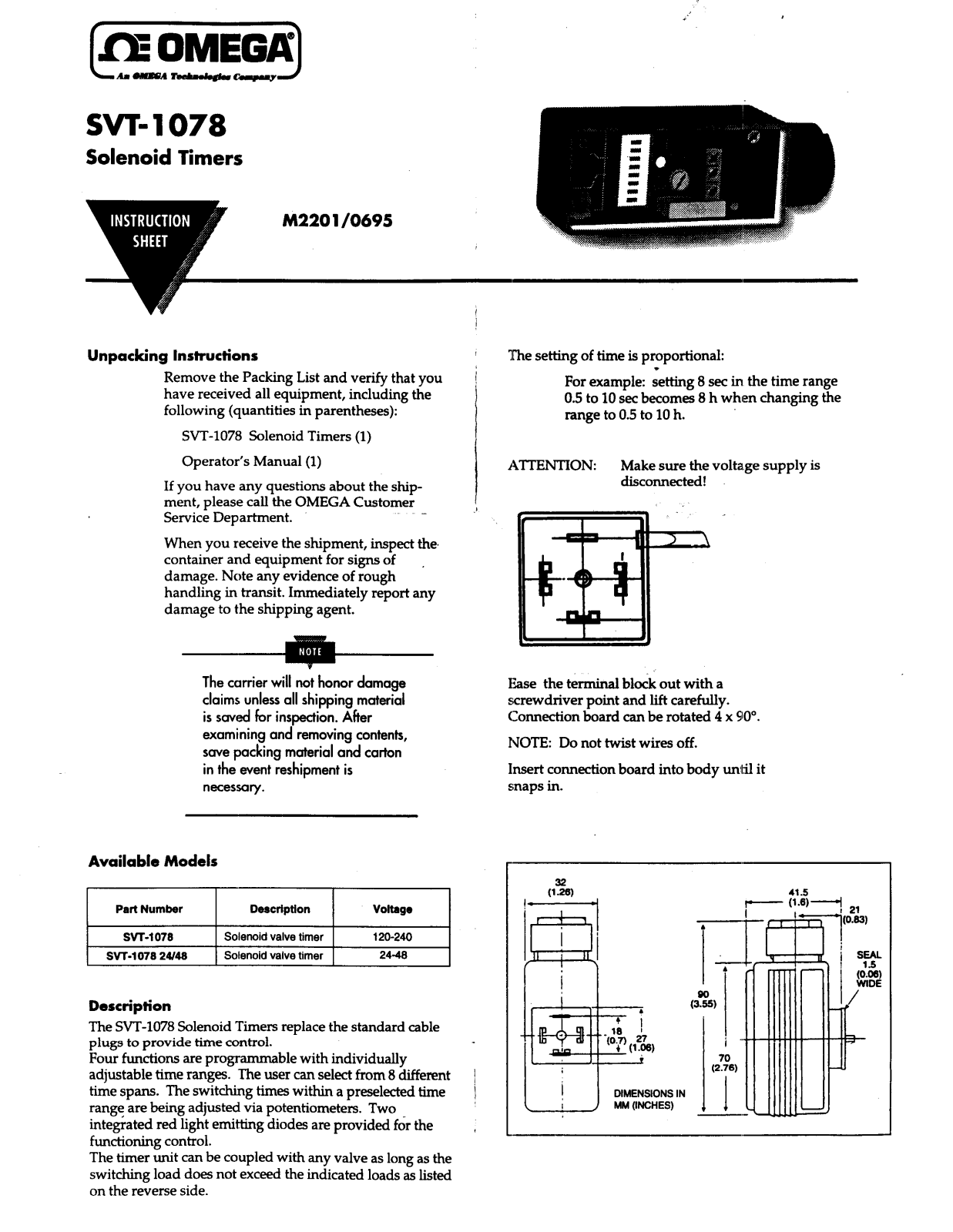 Omega Products SVT-1078 Installation  Manual