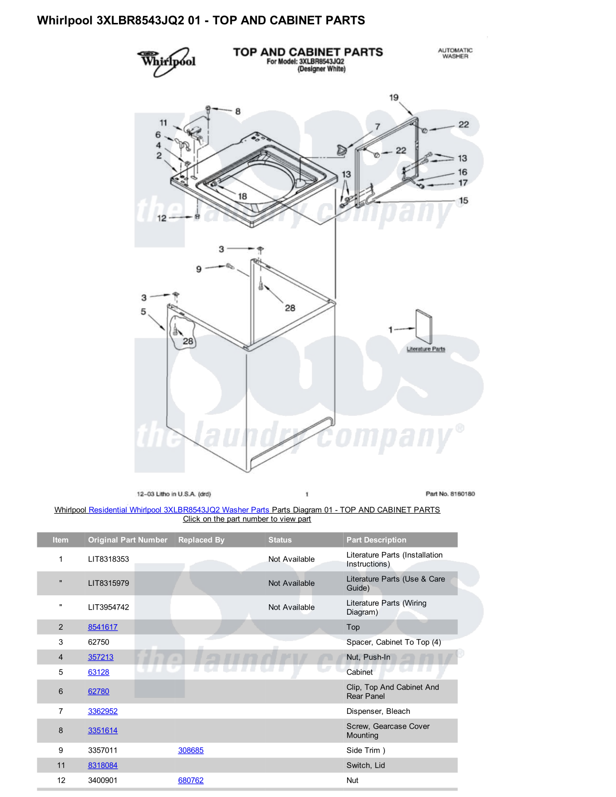 Whirlpool 3XLBR8543JQ2 Parts Diagram