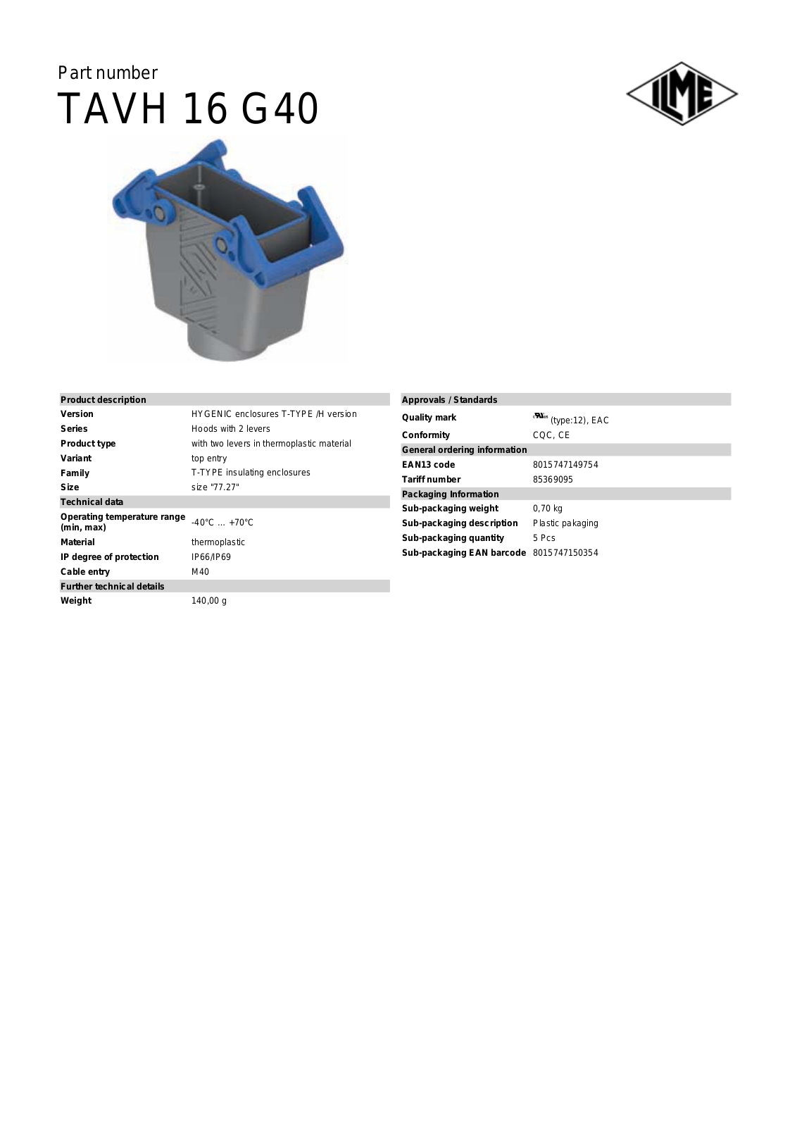 ILME TAVH-16G40 Data Sheet