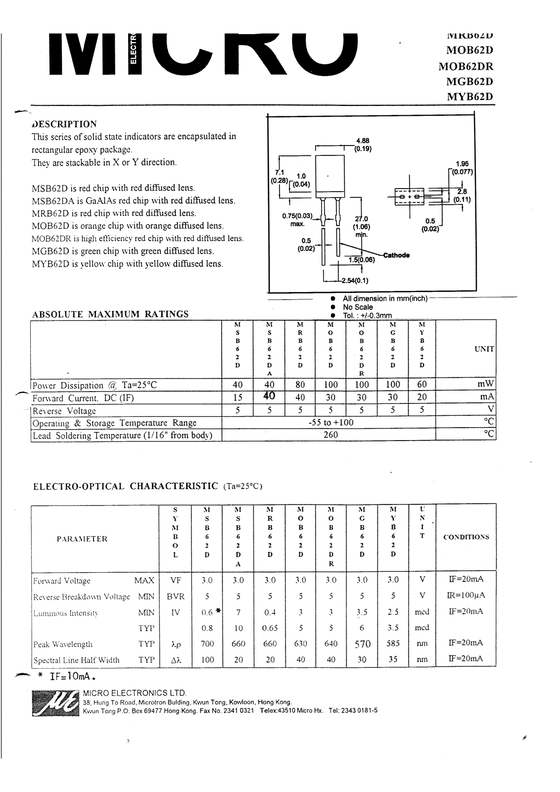 MICRO MSB62D, MSB62DA, MOB62D, MOB62DR, MGB62D Datasheet