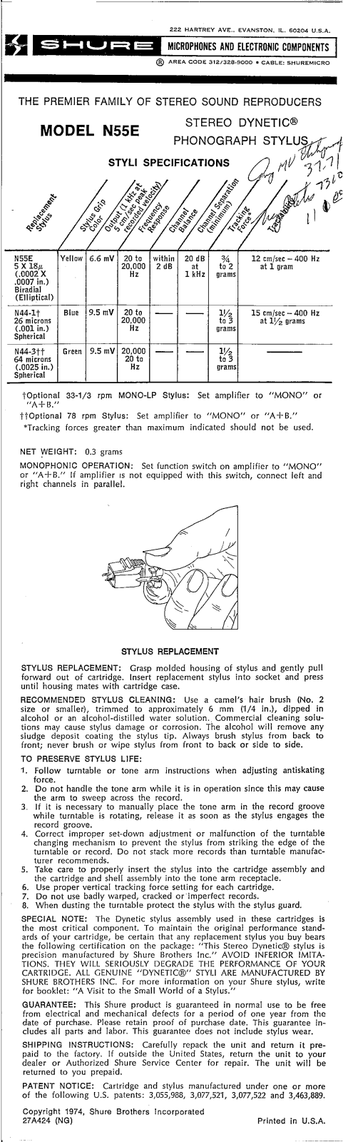 Shure N55E User Guide - ManualMachine.com