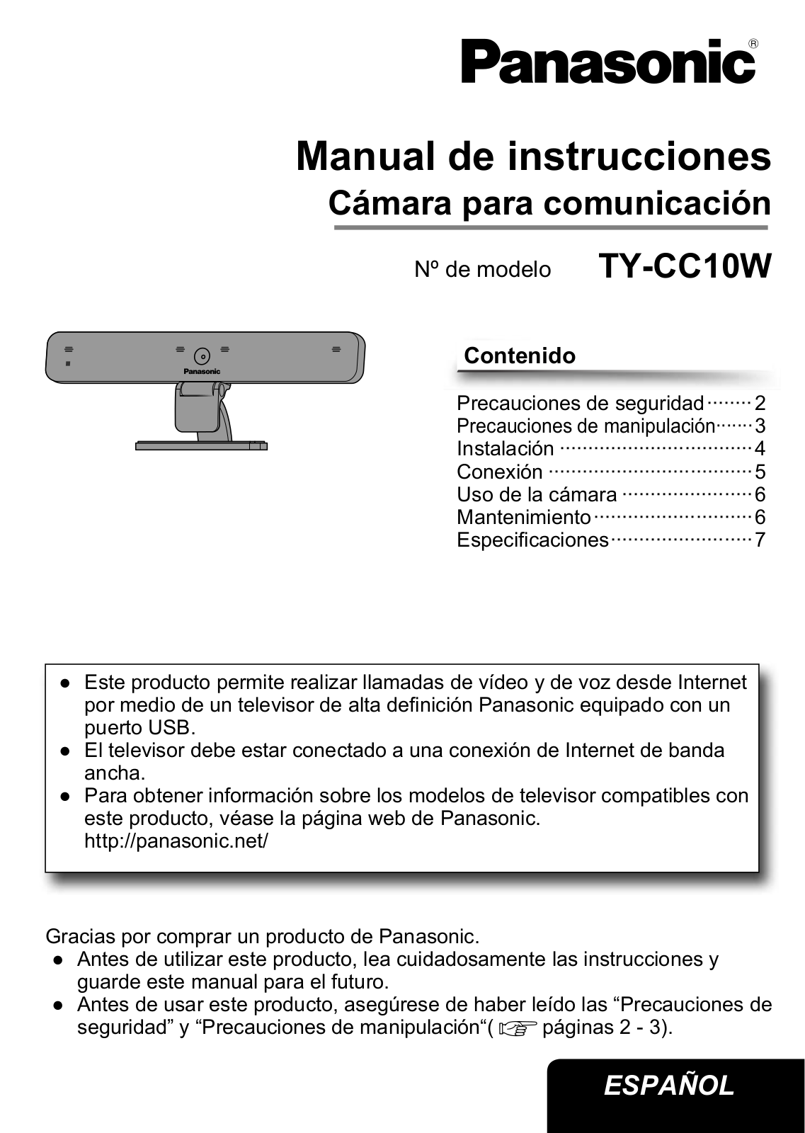 Panasonic ty-cc10w Operation Manual