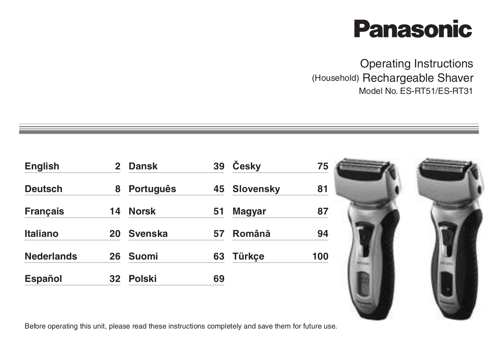 Panasonic ES-RT31, ES-RT51 Operating Instruction