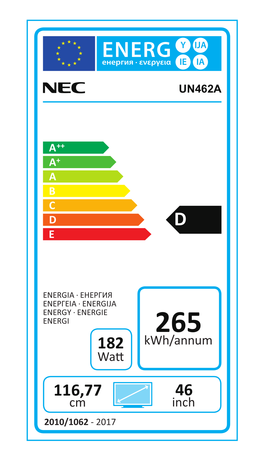 NEC UN462A Energy label