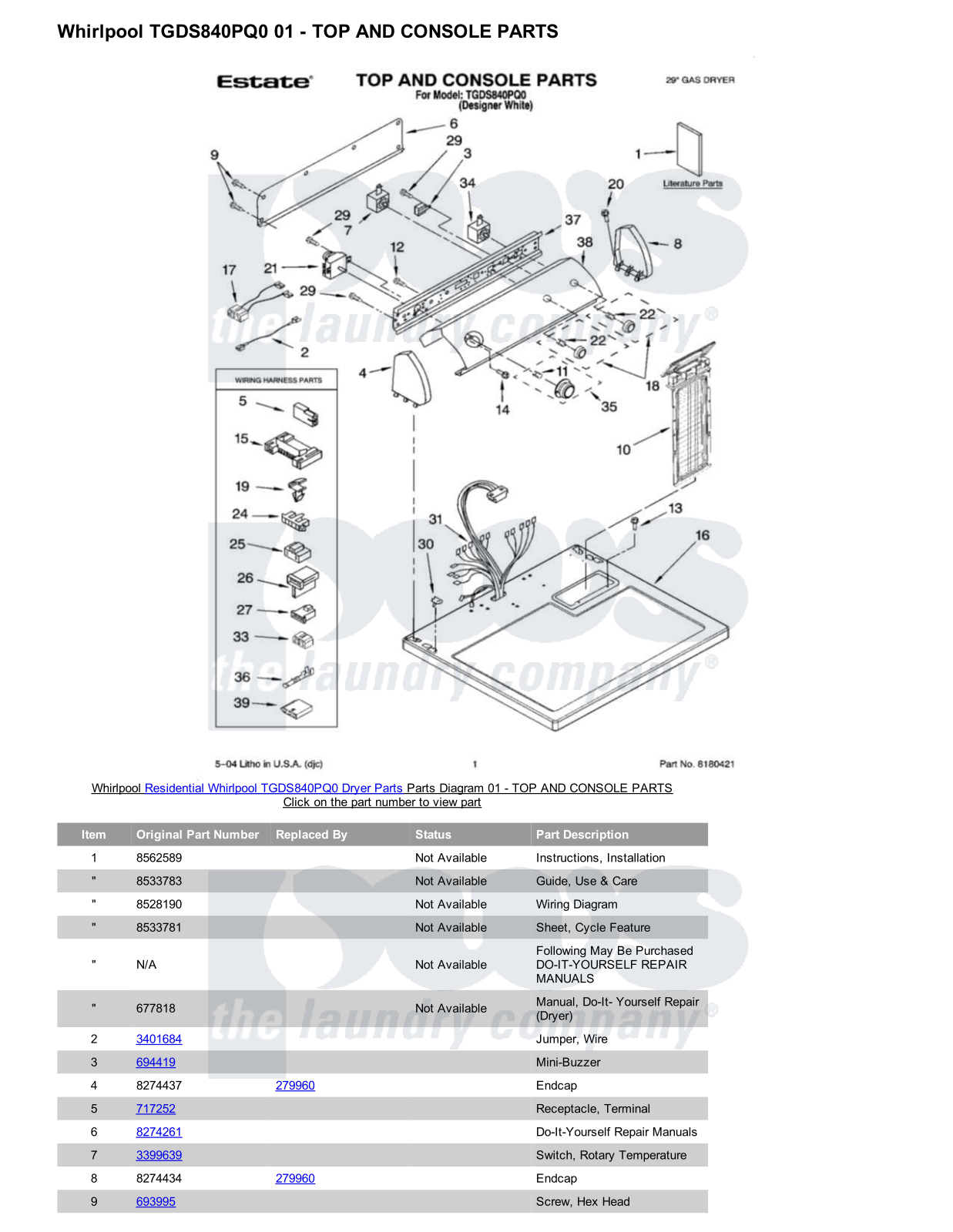 Whirlpool TGDS840PQ0 Parts Diagram