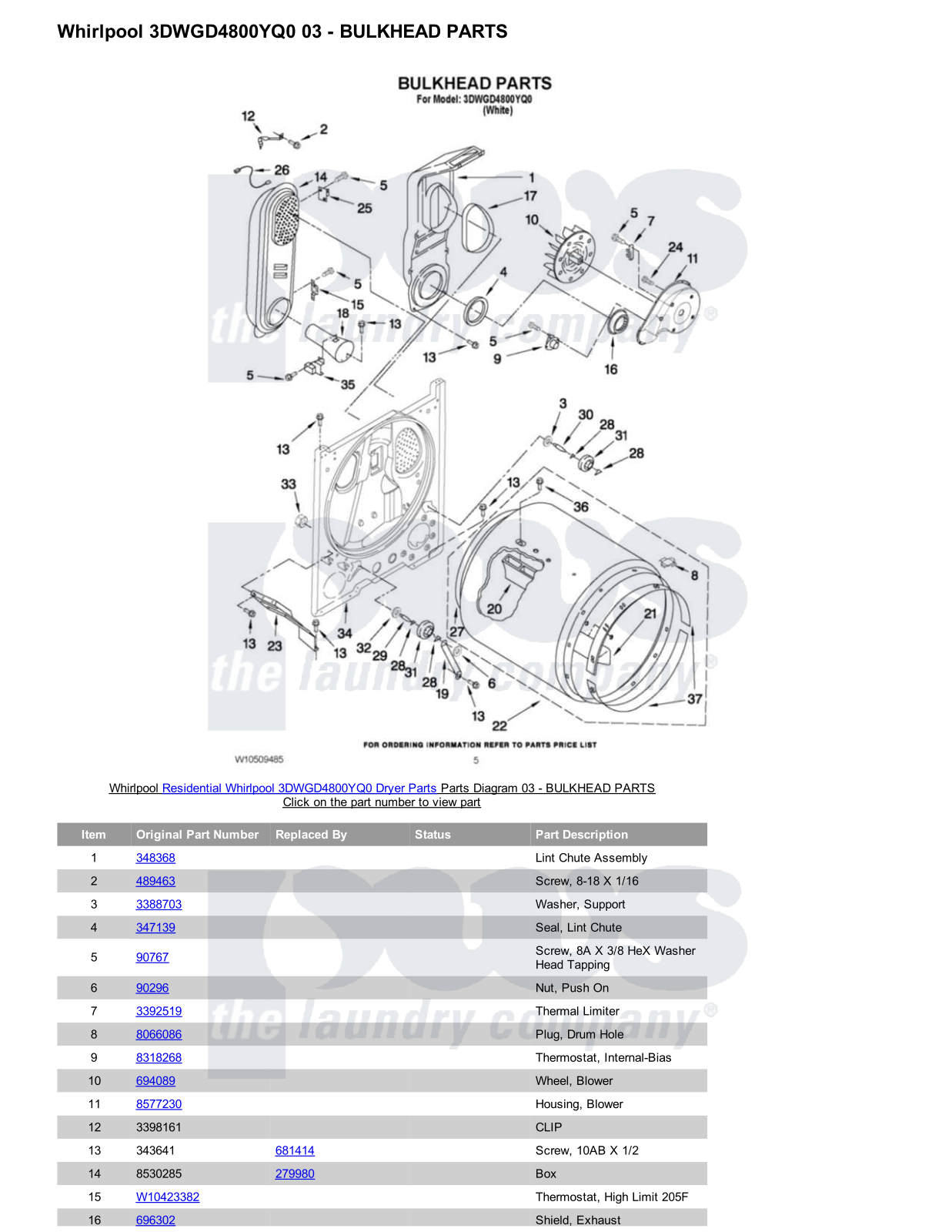 Whirlpool 3DWGD4800YQ0 Parts Diagram