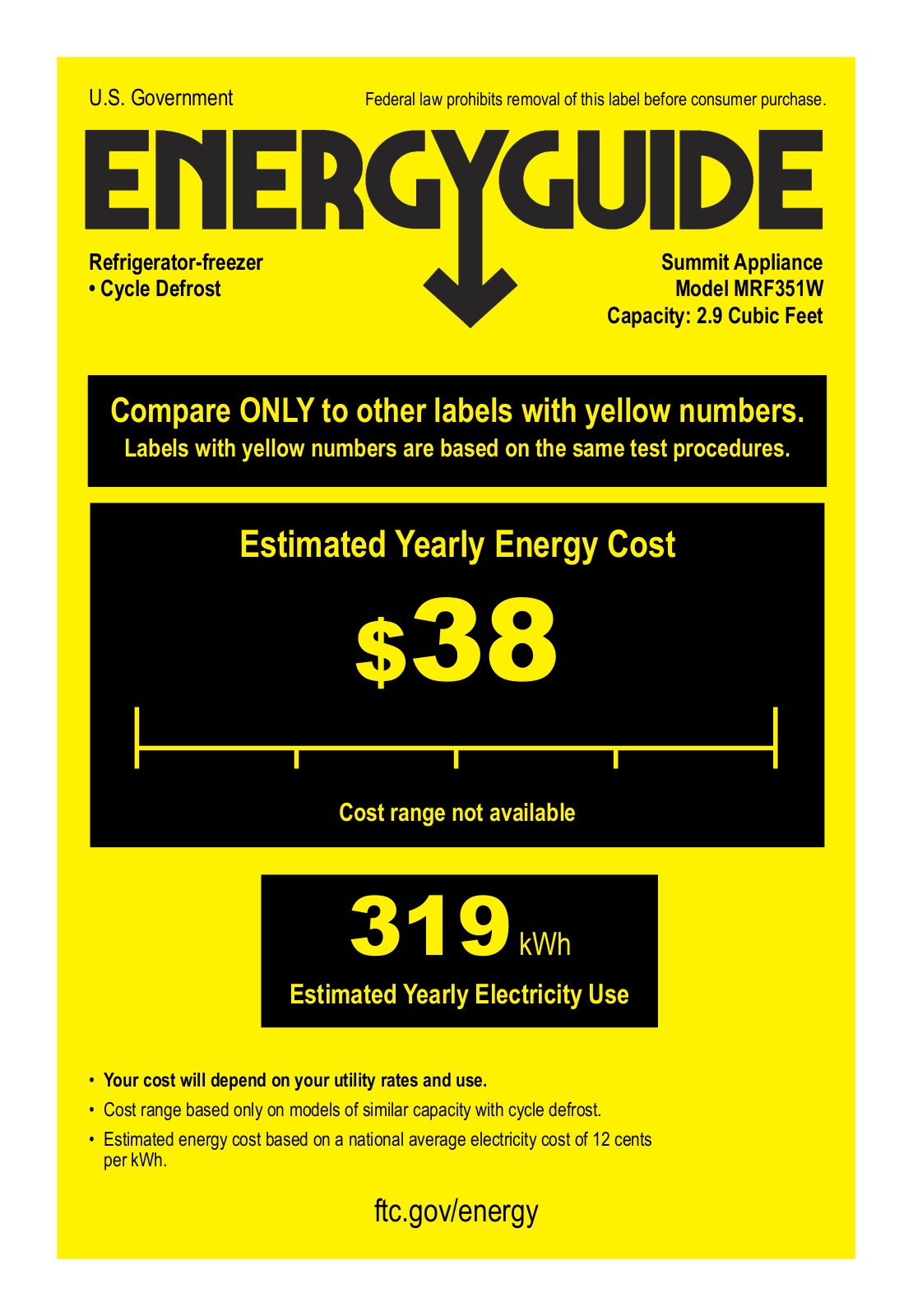 Summit MRF351W Energy manual