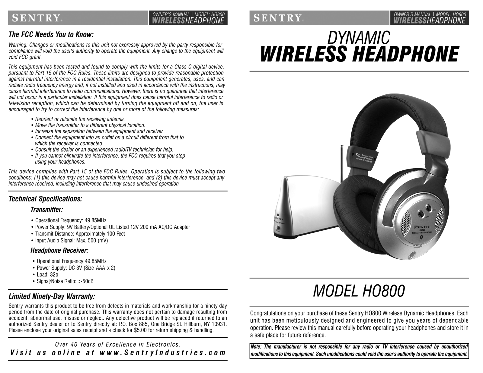 Sentry Industries HO800 User Manual