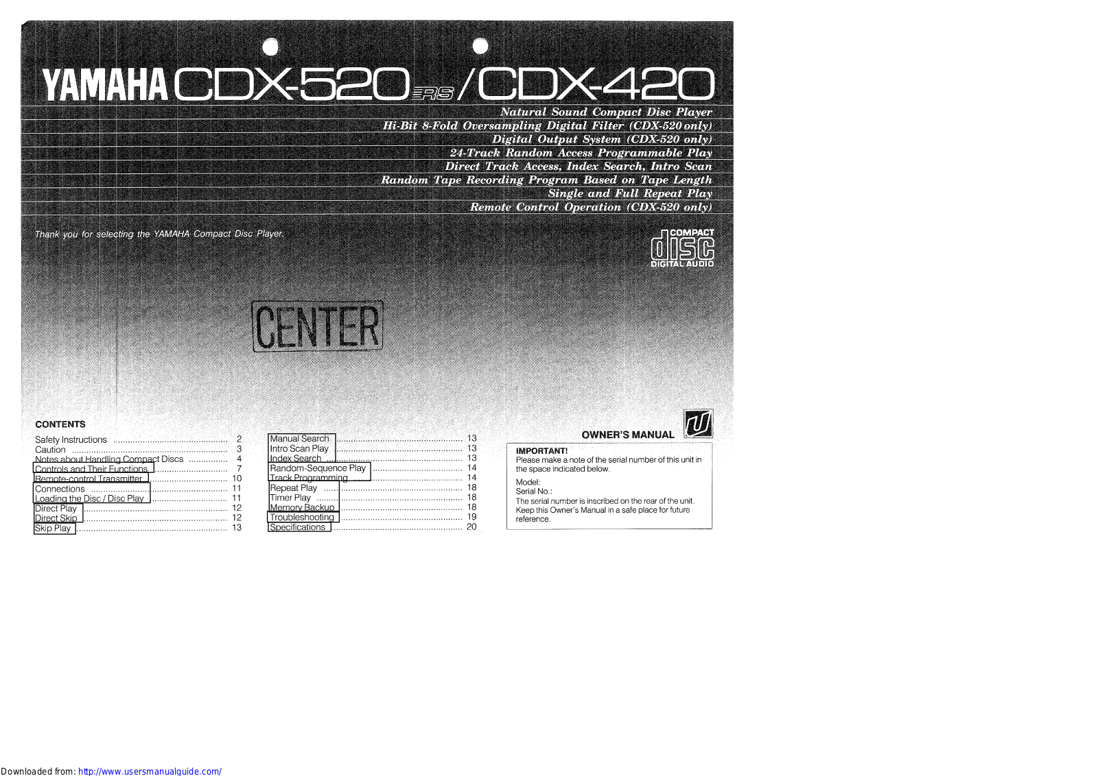 Yamaha Audio CDX-520 User Manual