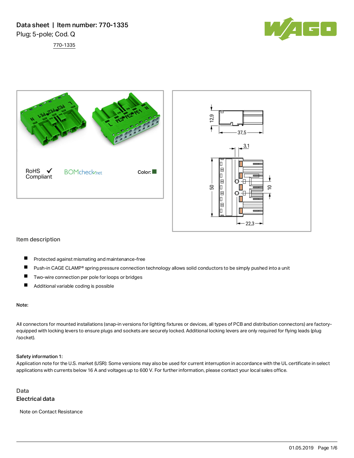 Wago 770-1335 Data Sheet