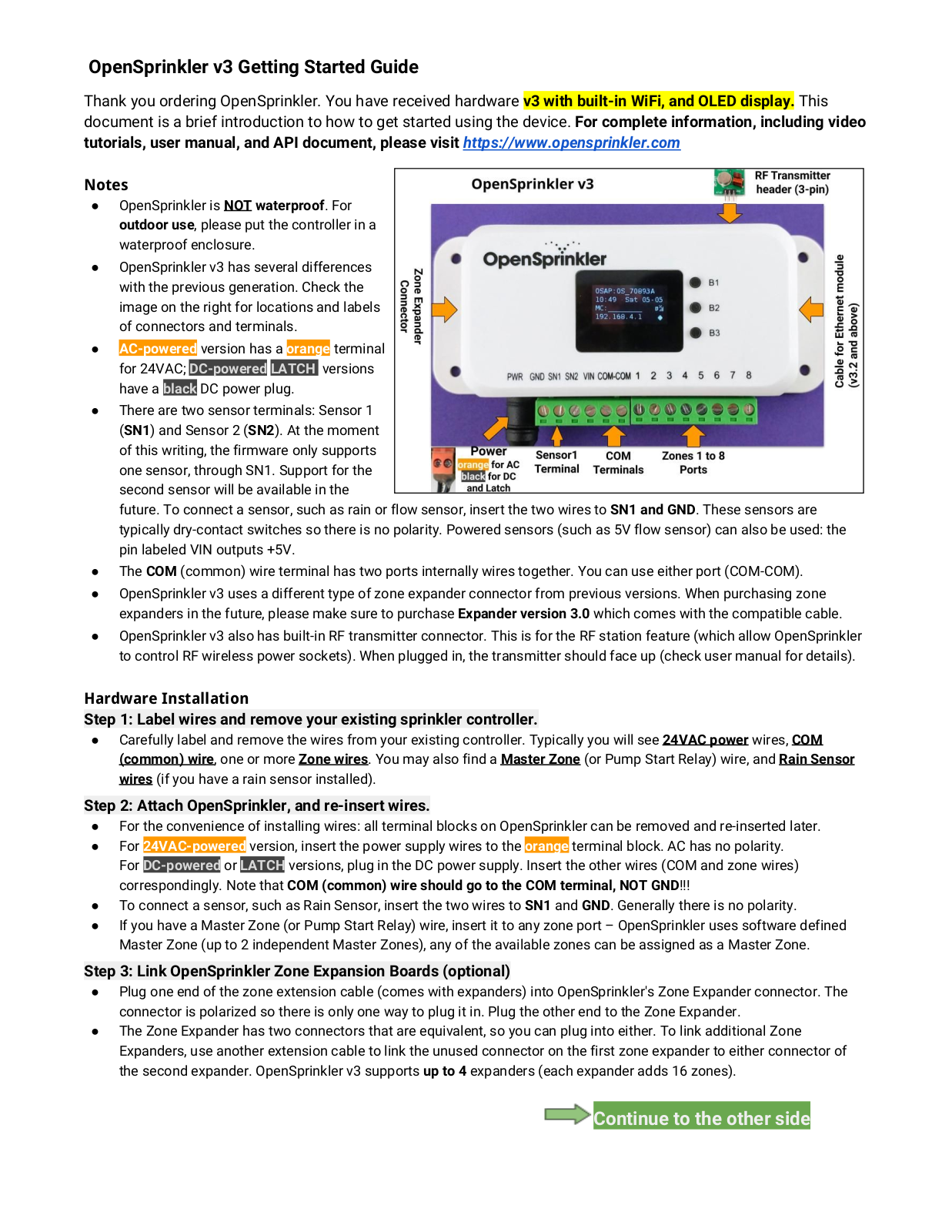 OpenSprinkler v3 Getting Started Manual