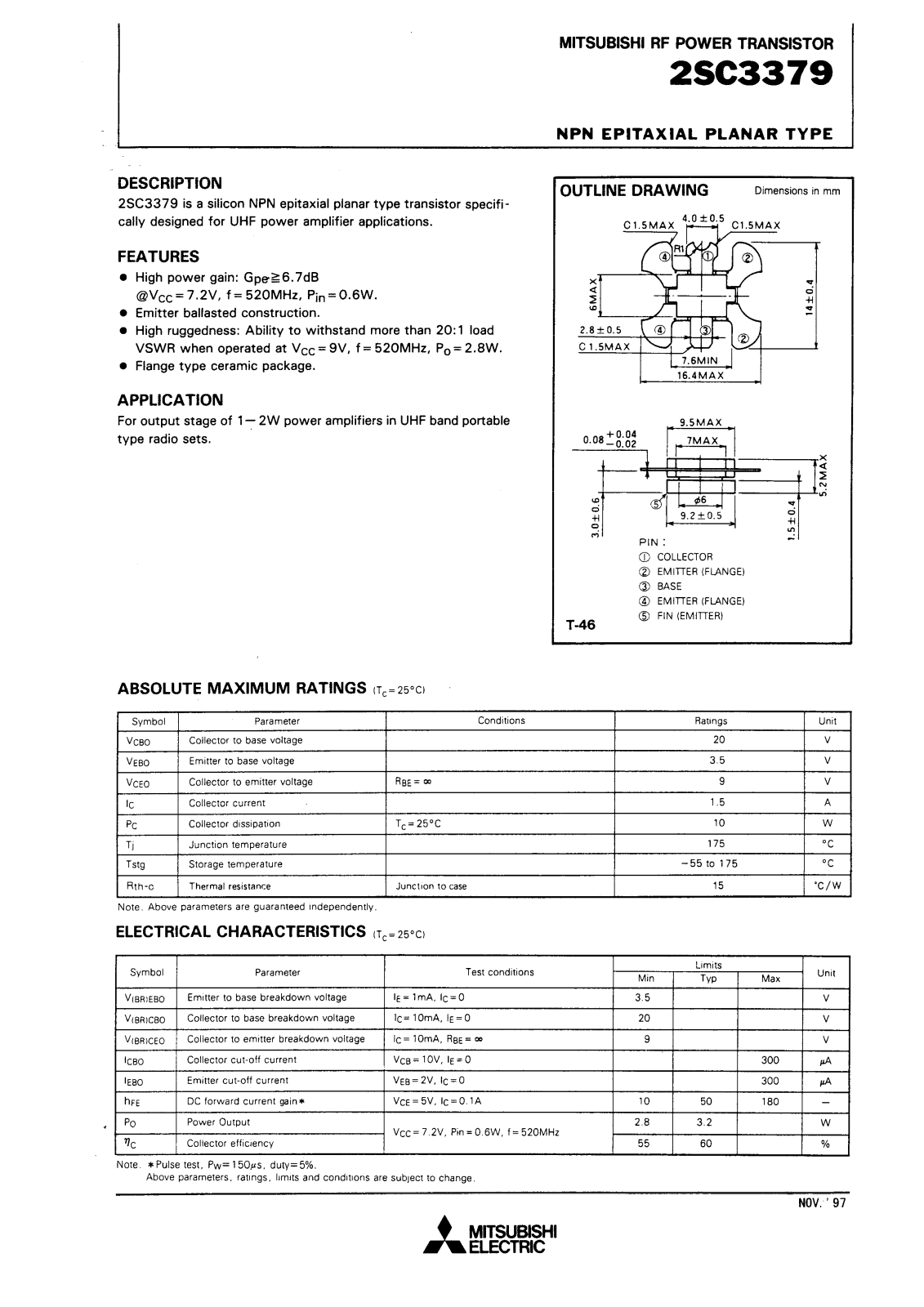 Mitsubishi Electric Corporation Semiconductor Group 2SC3379 Datasheet