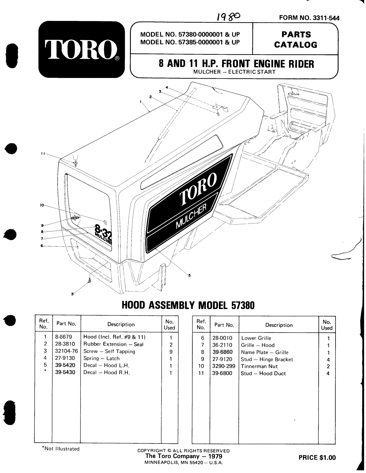 Toro 57380, 57385 Parts Catalogue