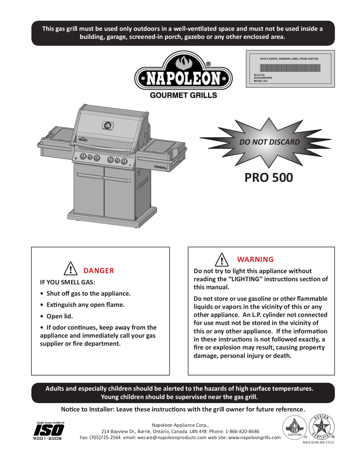 Napoleon Grills PRO 500 User Manual