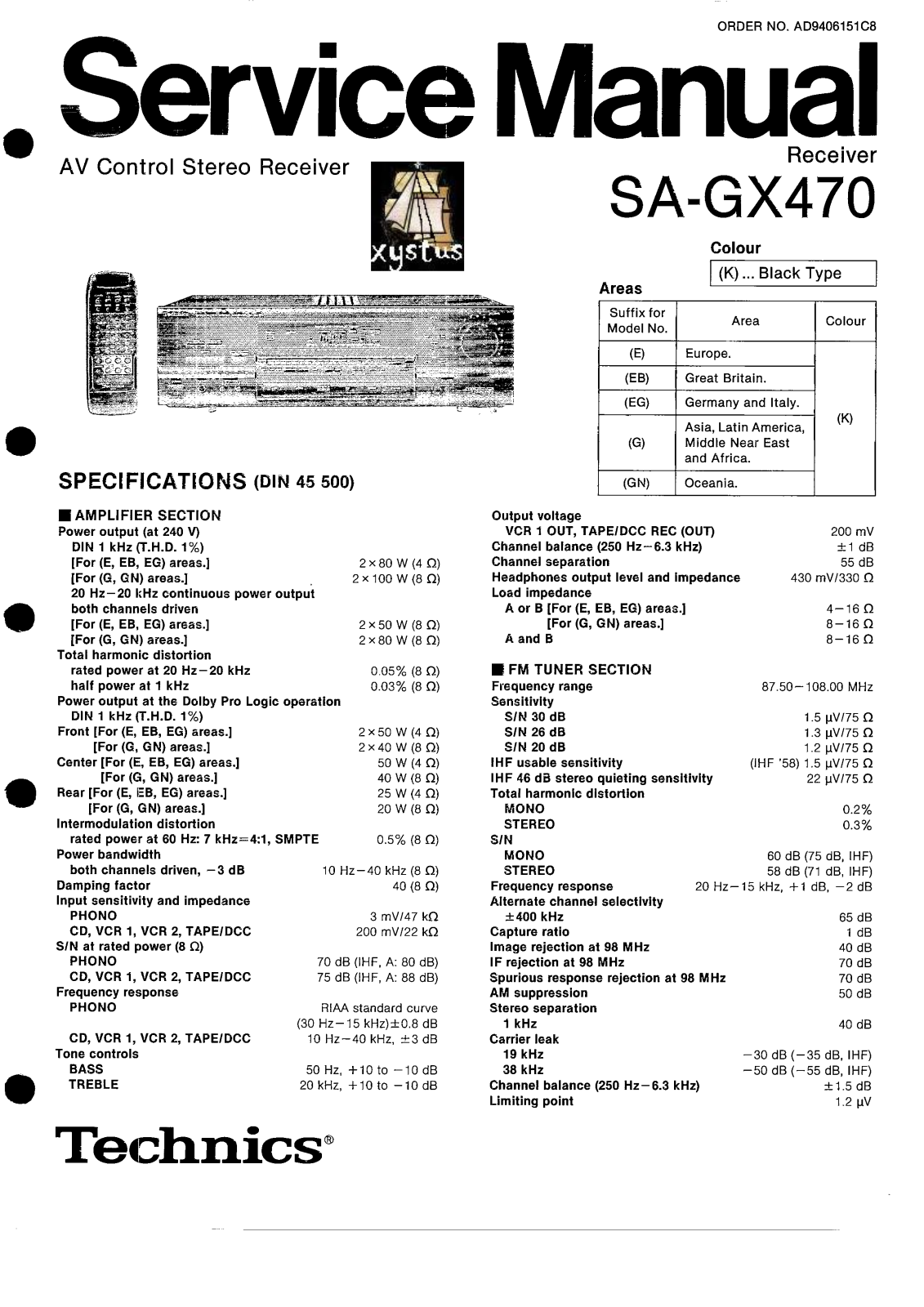 TECHNICS SA-GX470-1 Service Manual