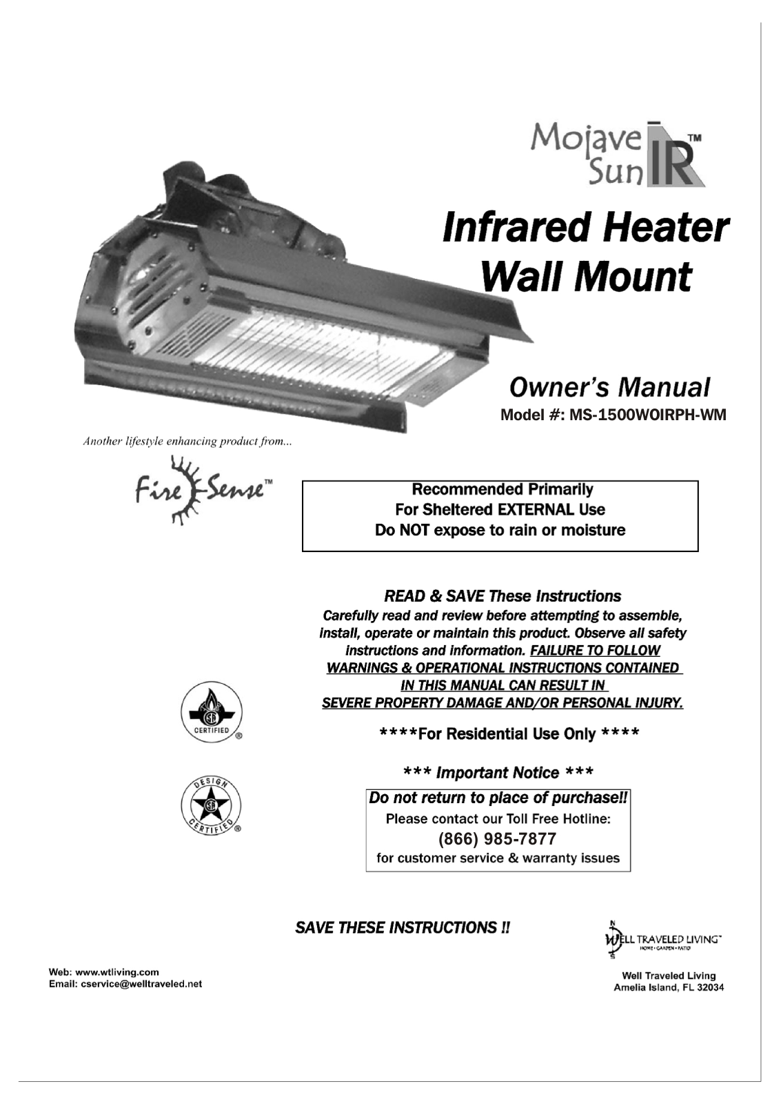 Well Traveled Living MS-1500, 2110, MS-1500WOIRPH-WM User Manual