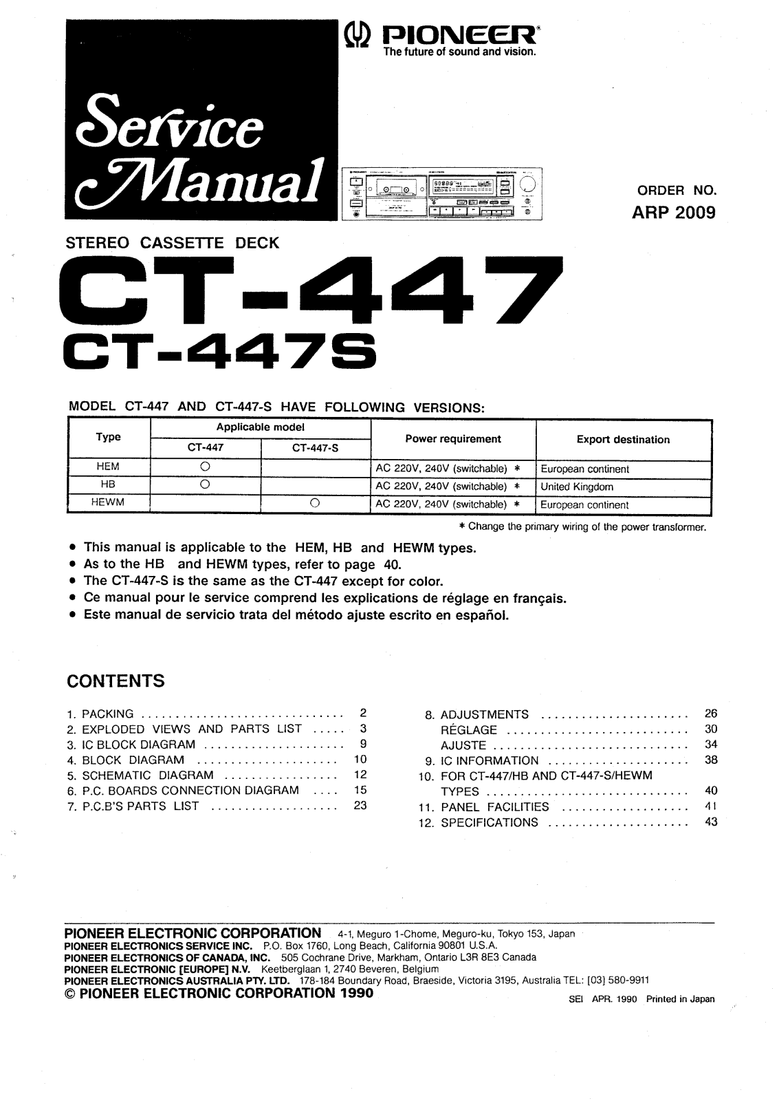 Pioneer CT-447, CT-447-S Service manual