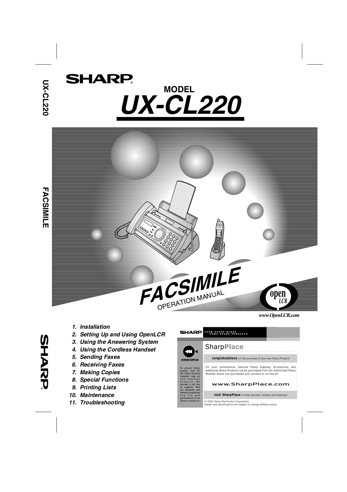 Sharp UXCL220 User Manual