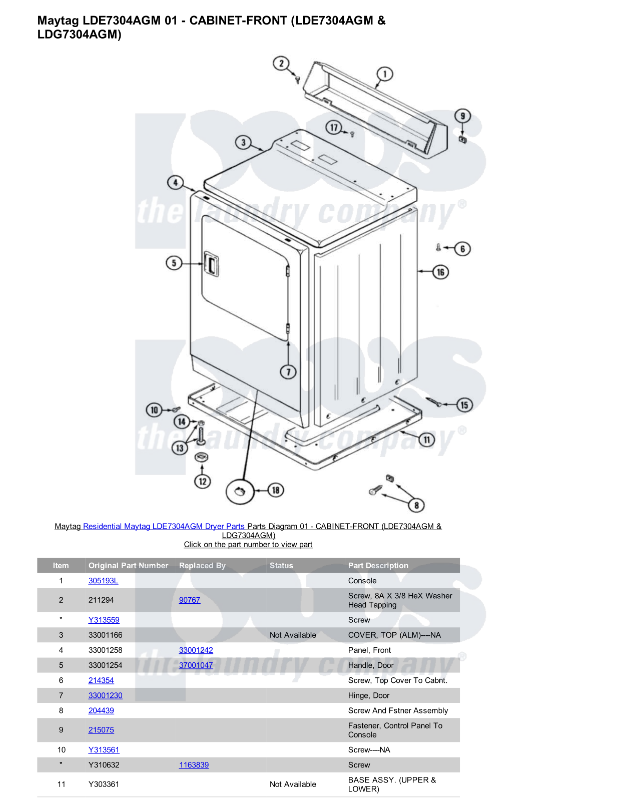 Maytag LDE7304AGM Parts Diagram