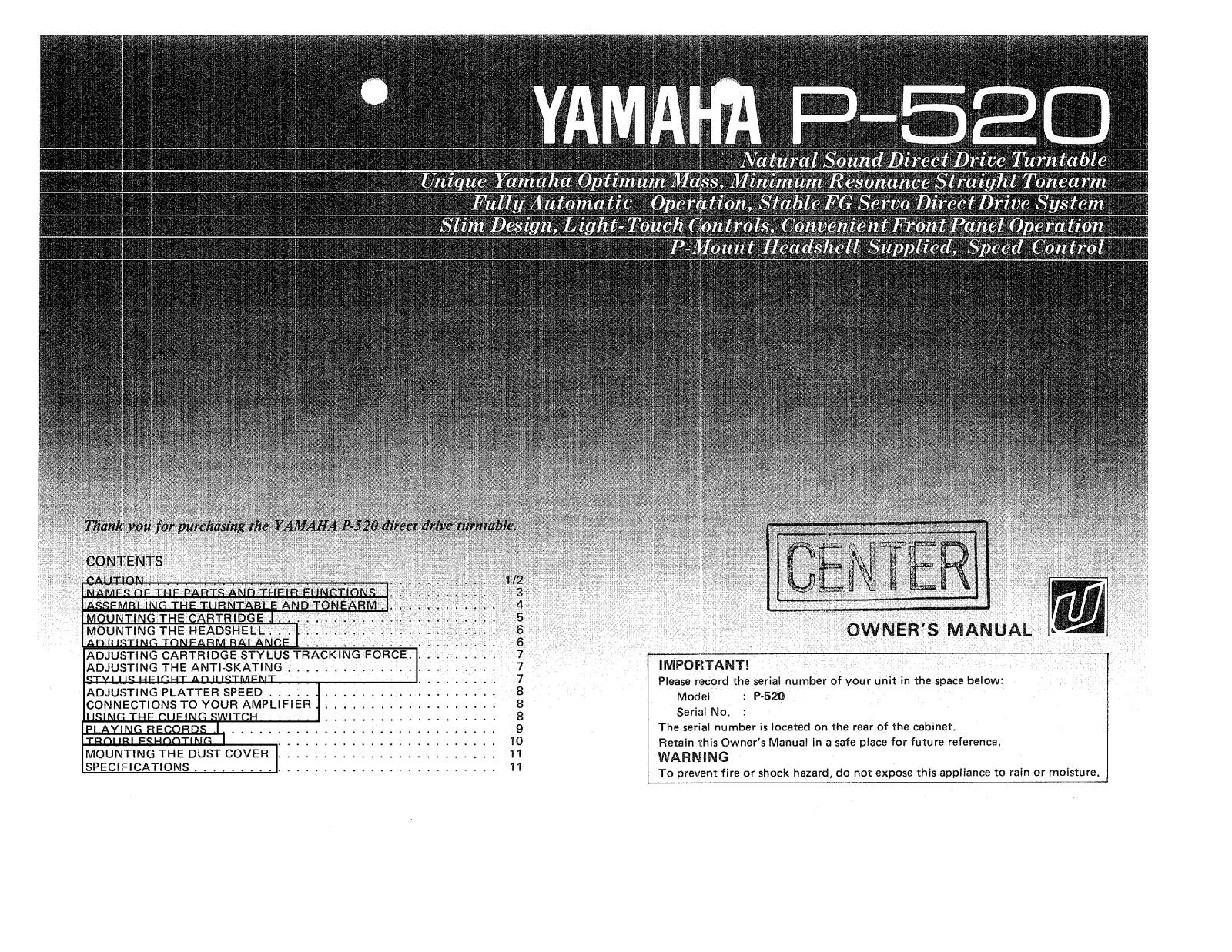 Yamaha P-520 Owners manual