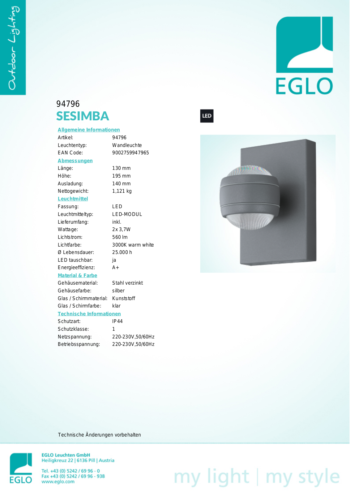 Eglo 94796 Service Manual