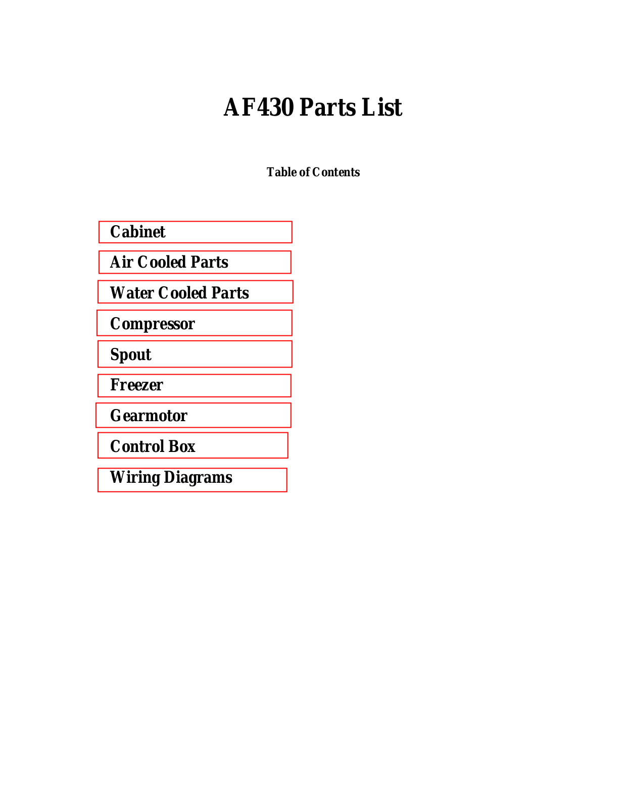 Scotsman AF430 PARTS LIST