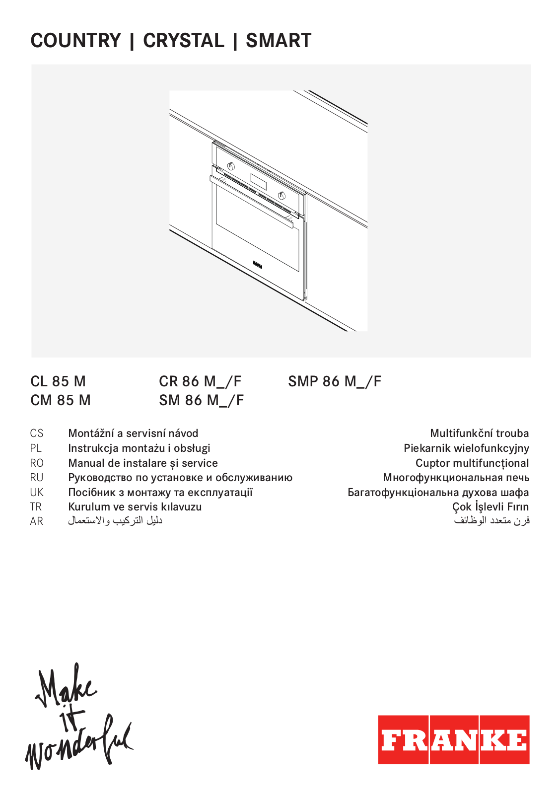 Franke SM 86 M XS/F, CL 85 M GF, CL 85 M PW, CM 85 M BT, CM 85 M CO User manual